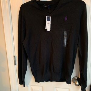 Ralph Lauren Charcoal Sweater with Violet Emblem